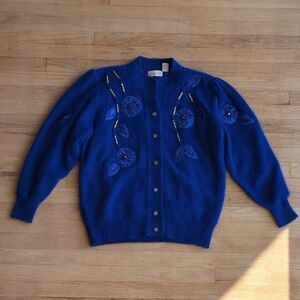 Belldini Electric Blue Cardigan with Embroidered Accents